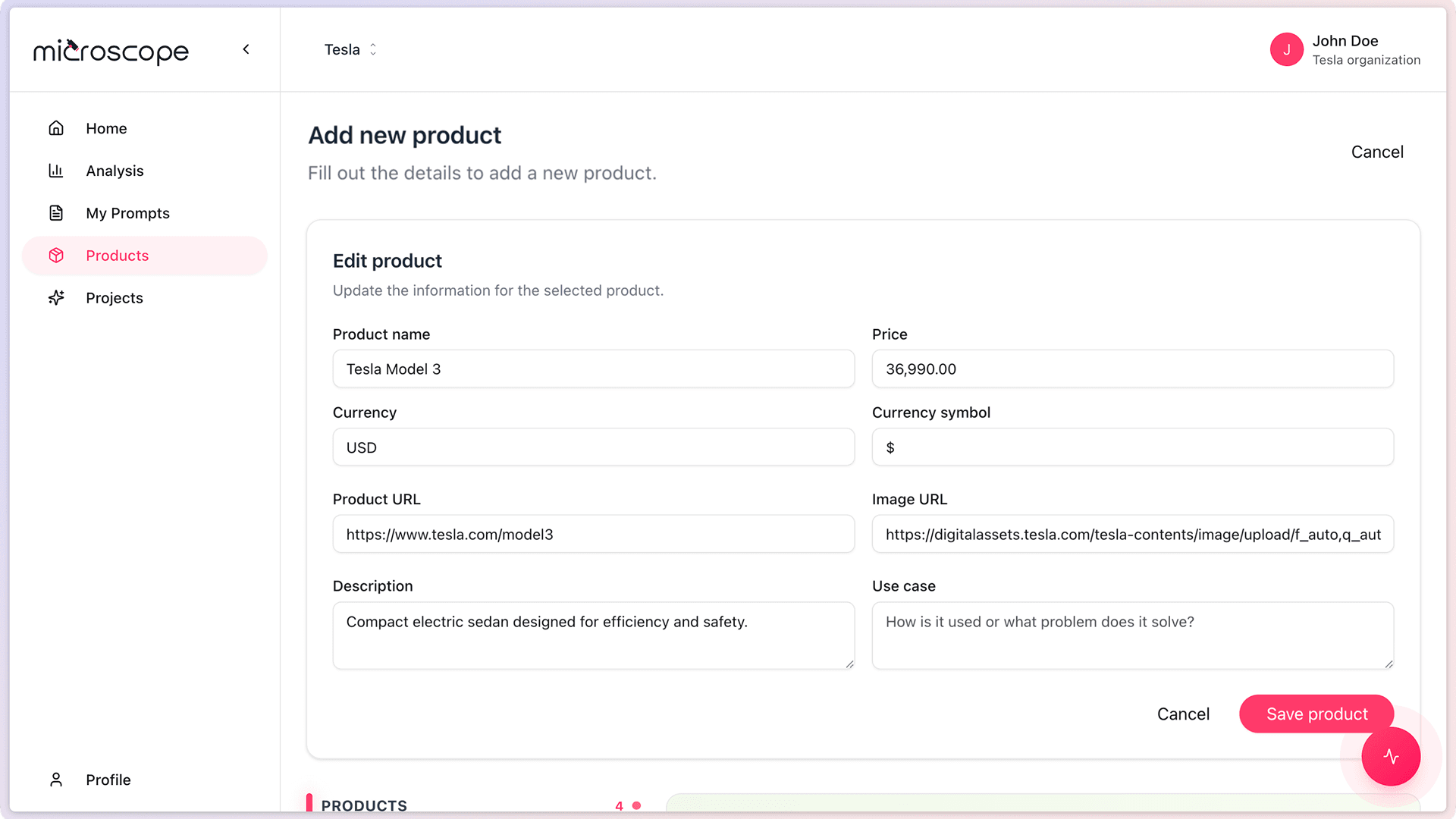 Screenshot: 02 14 add product filled