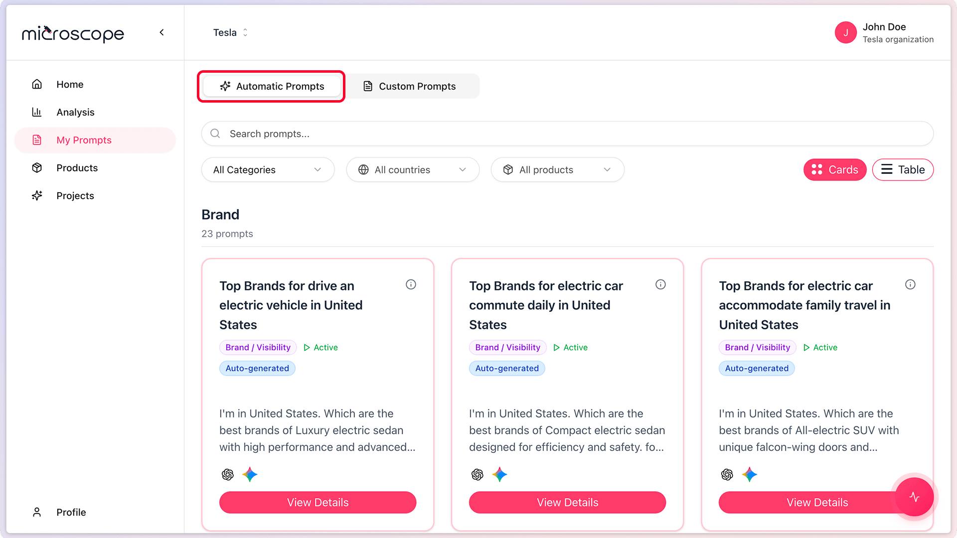 Screenshot: 03 03 automatic prompts tab