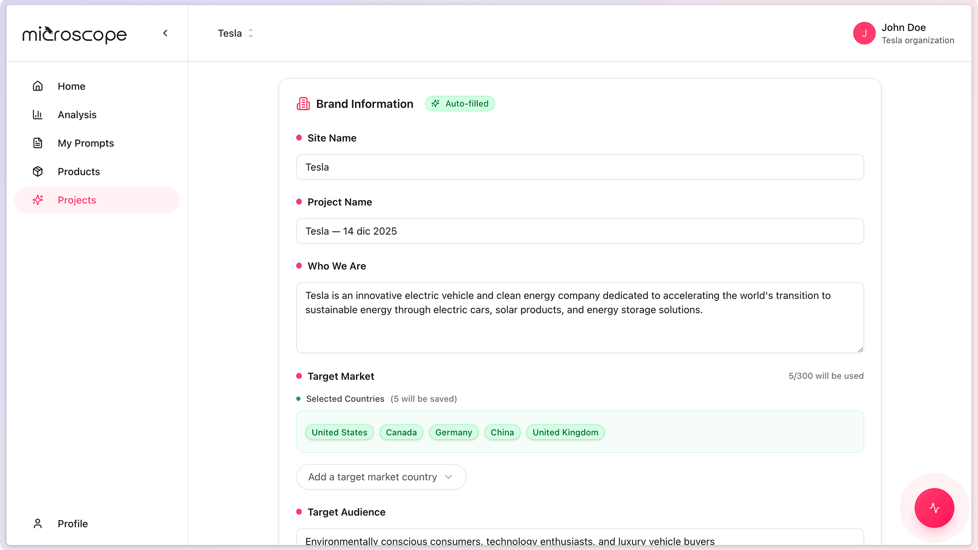 Screenshot: new project modal step1