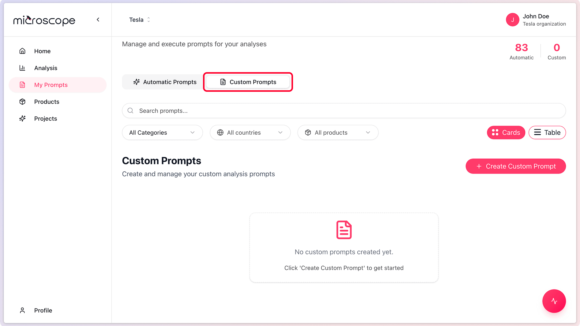 Screenshot: 03 04 custom prompts tab