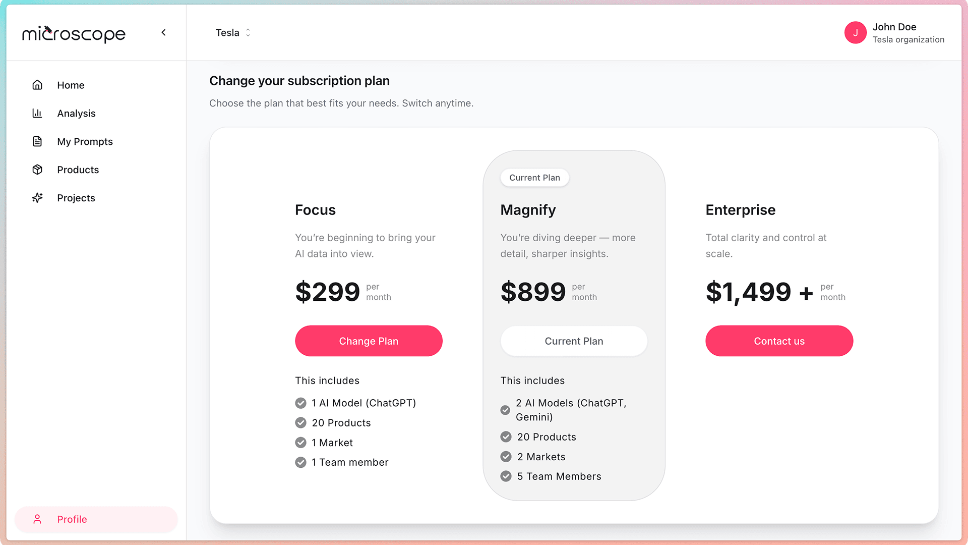 Plan comparison table