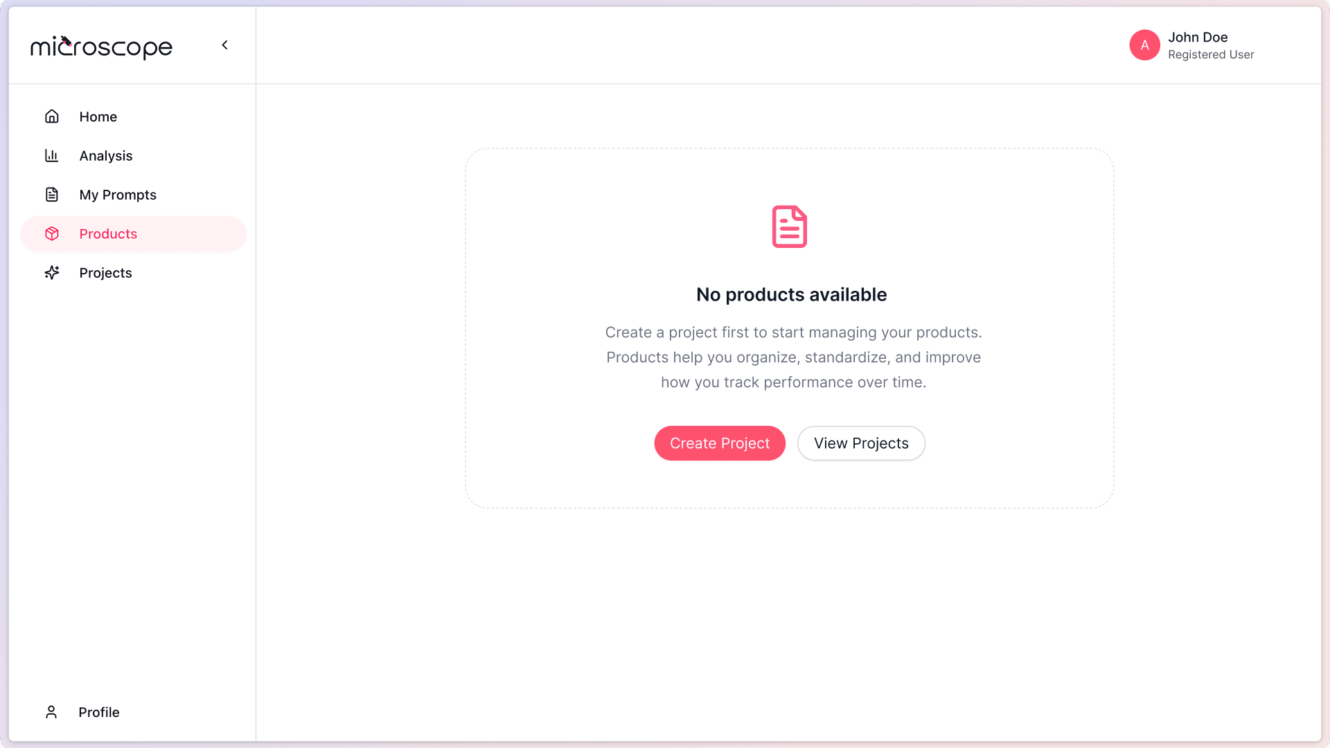 Screenshot: 02 10 products overview empty