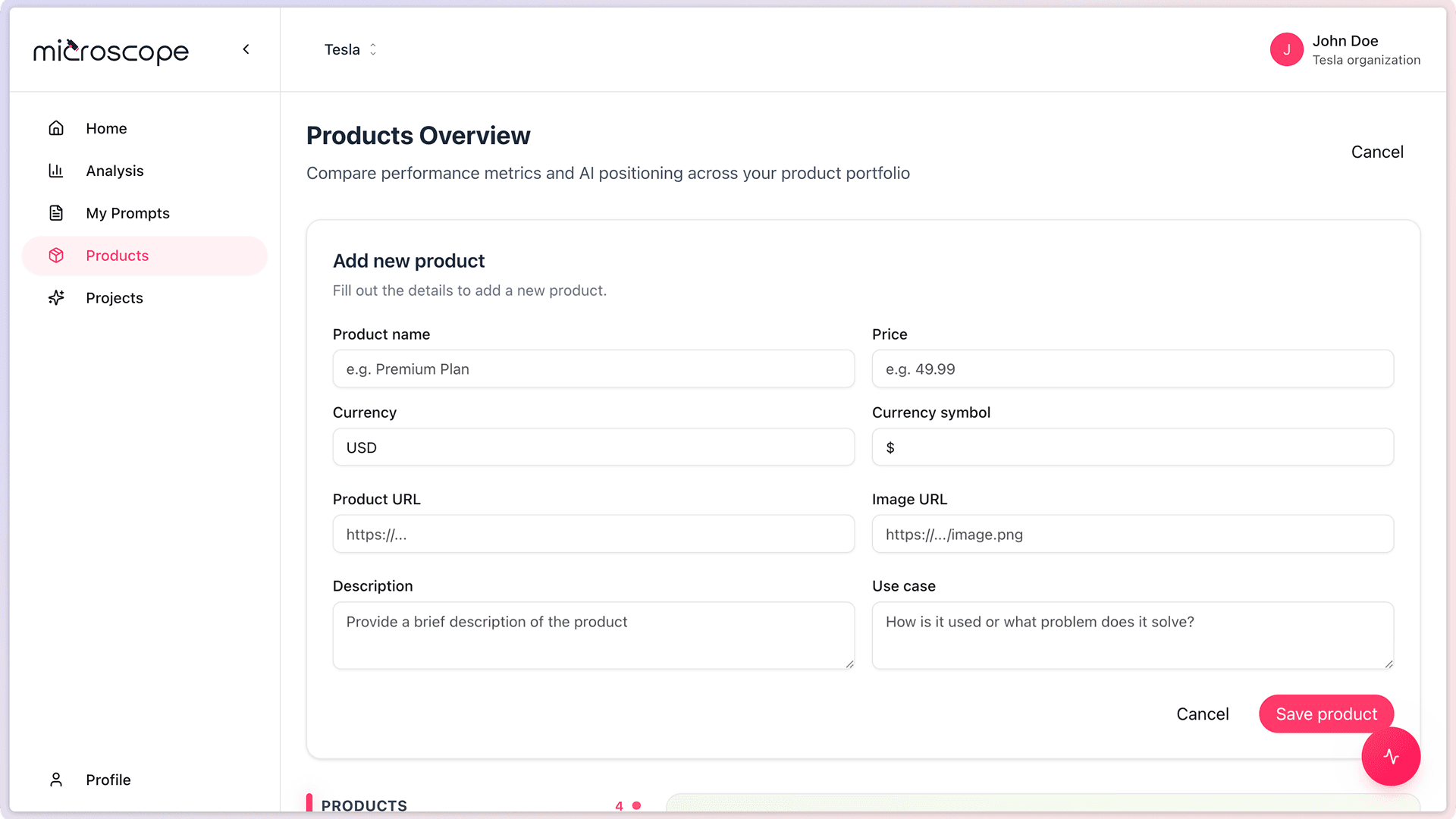 Screenshot: 02 13 add product modal